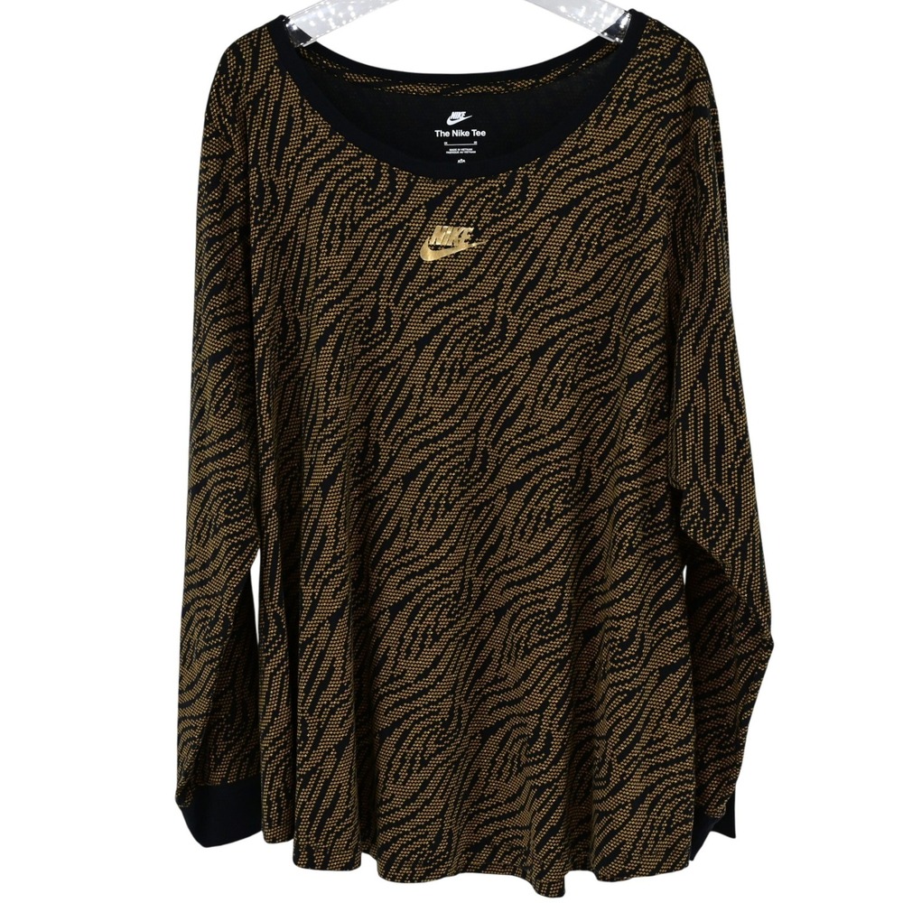 Nike 3X Plus Brown-Black Zebra Print Long Sleeve Top Women's Sporty Streetwear